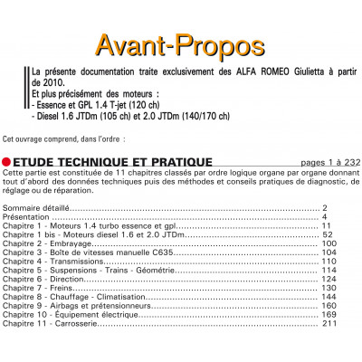 Pack RTA 424 ALFA ROMEO GIULIETTA II PHASE 1 (2010 à 2013) + PDF