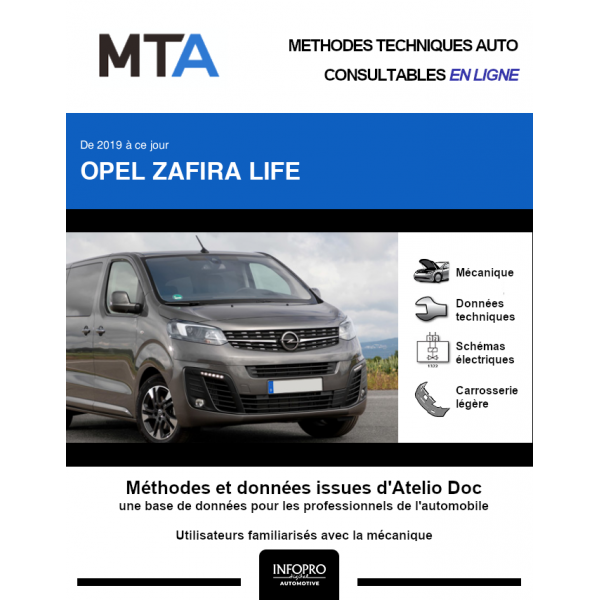 MTA Opel Zafira life COMBI 4 portes de 06/2019 à ce jour