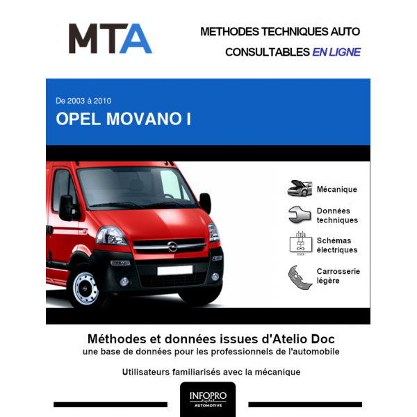 MTA Opel Movano I BENNE DOUBLE CABINE 4 portes de 12/2005 à 04/2010