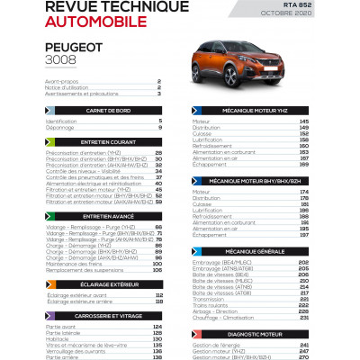 RTA 852 - PEUGEOT 3008 II phase 1 (2016 à 2020) - Diesel